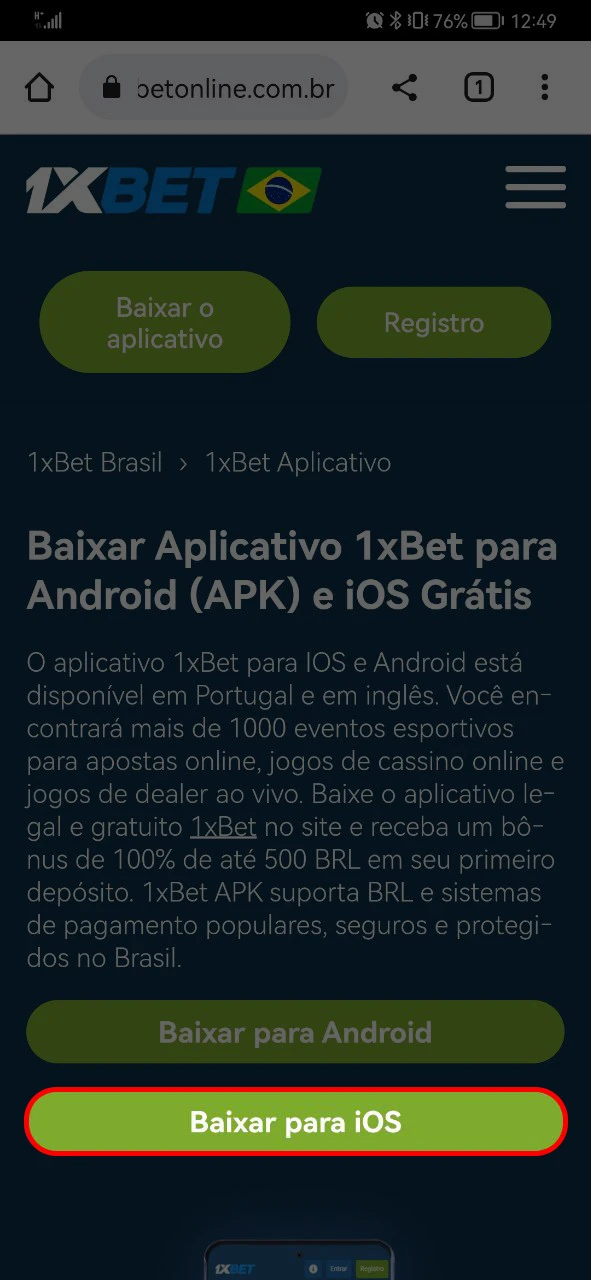 Baixe gratuitamente o aplicativo 1xBet para iOS.