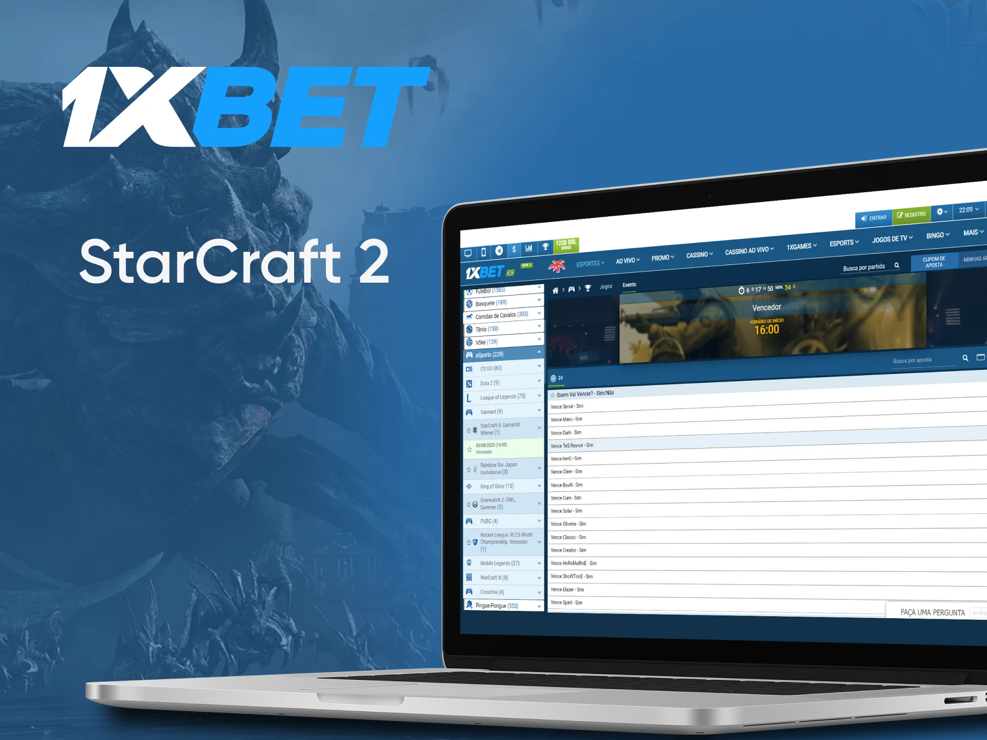 Para apostas em eSports da 1xbet, escolha StarCraft 2.
