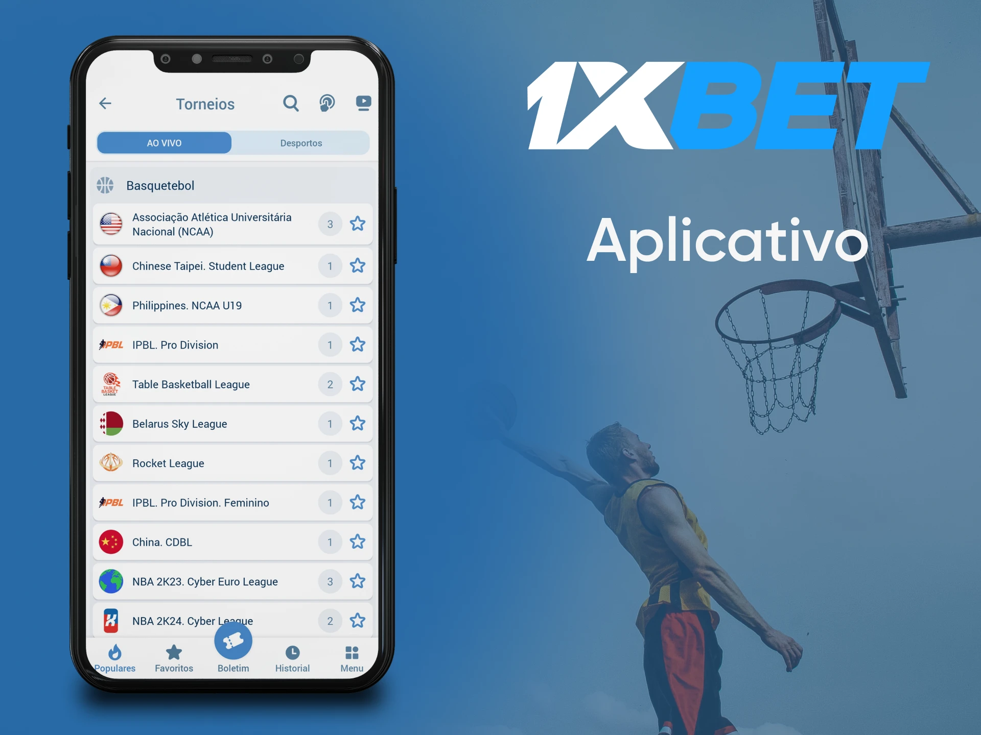 Você pode fazer apostas no basquete usando o aplicativo 1xbet.