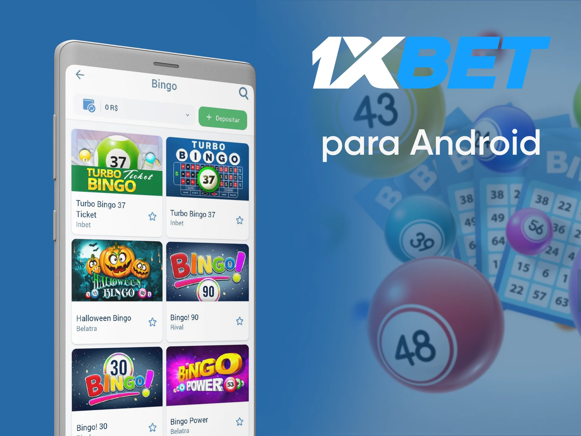 Jogue bingo no aplicativo 1xbet para Android.